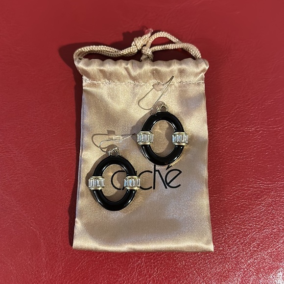 Cache Earrings in Black & Gold w. Diamonds on both sides, Excellent Condition - Picture 4 of 5